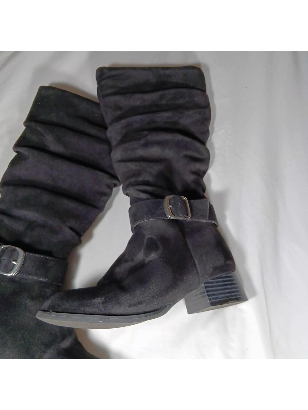 New Steve Madden Suede Knee-High Slouch Boots Shoes 2 M Girls Black Faux Suede